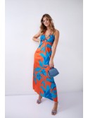 Maxi dress with cutouts and tied neckline, orange 110620 - Online store - Boutique